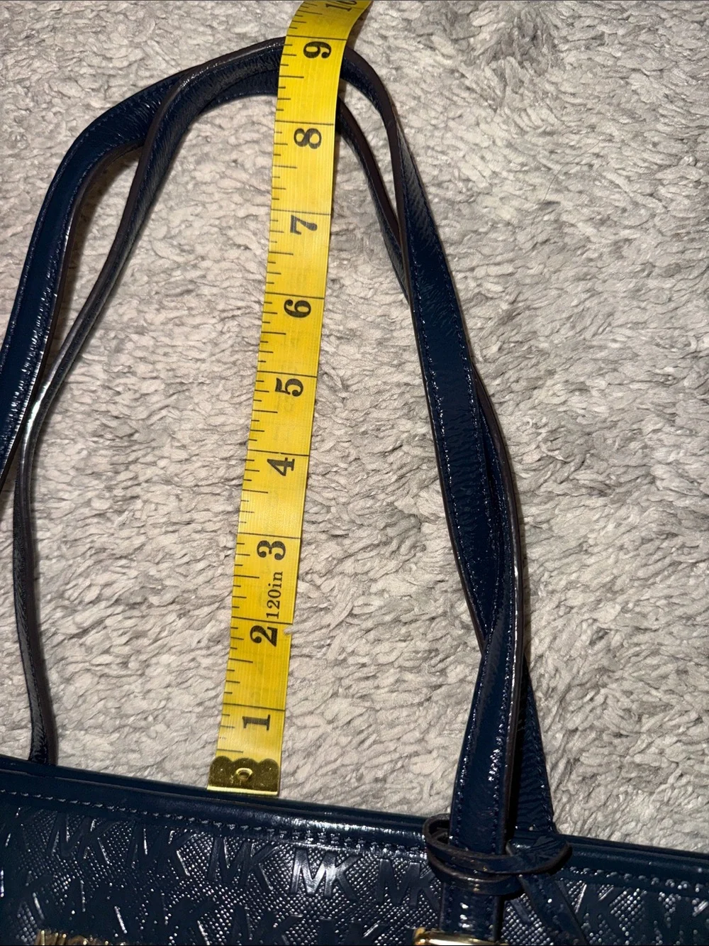 Michael Kors Navy Embossed MK jet set Tote luxury business casual cozy feminine